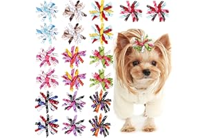Yxiang 20PCS Cute Puppy Bows with Rubber Band - Colored Polka Dot Dog Hair Accessories for Small Dogs