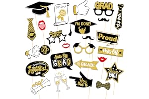 2026 Graduation Photo Booth Props, Funny Selfie Photo Props Black Gold Grad Decorations 2026 Congrats Grad Decorations Party 
