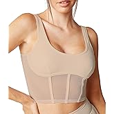 Mustcan Open Back Padded Built-in Sports Bra Longline Sports Bras Low Back Yoga Fitness Workout Crop Top Tank Bra