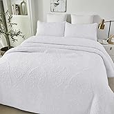 Brandream White Quilt Set Queen Size Cotton Farmhouse Paisley Matelasse Coverlet Set 3-Piece