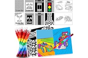 HABDJILTY 16Pcs Race Car Coloring Book Mini Coloring Books with 16Pcs Stacking Crayons Black and White Checkered Drawing Activity Book for Race Car Birthday Party Favors Supplies Painting Games Gifts