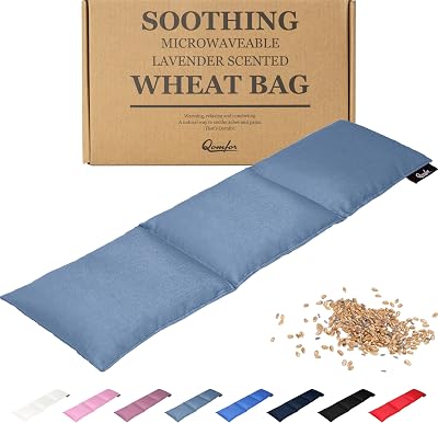 Qomfor Microwavable Wheat Bag Grey Blue Lavender Scent 3-Chamber 700g