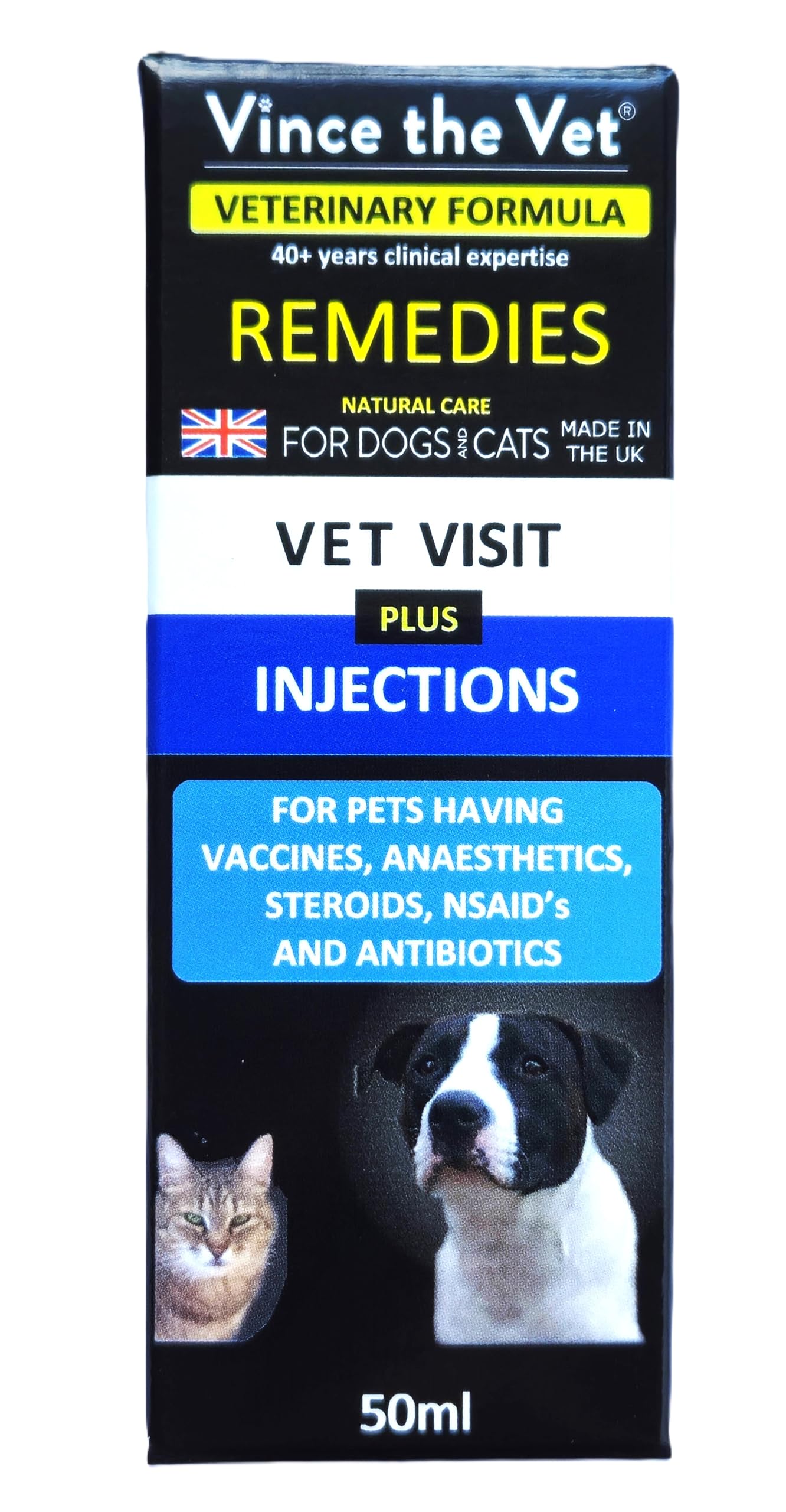 Vince the Vet - Vet Visit Support Drops for Cats & Dogs (50ml) Human Grade Veterinary Formulated Blend of Botanical & Mineral Extracts for Pets having Vaccines, Steroids, Antibiotics etc