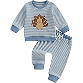 MAYUMMPY Toddler Baby Boy Girl Thanksgiving Outfit Striped Turkey Sweatshirt Pullover Pants Set Fall Winter Clothes