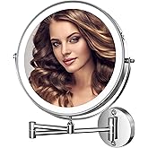 Hasipu 10-Inch Wall Mounted Makeup Mirror with Magnification, Rechargeable 3000 mAh Vanity Mirror with Lights, Bathroom Mirror with Dimmable Brightness, 3 Lighting Modes, Extendable Arm, Chrome