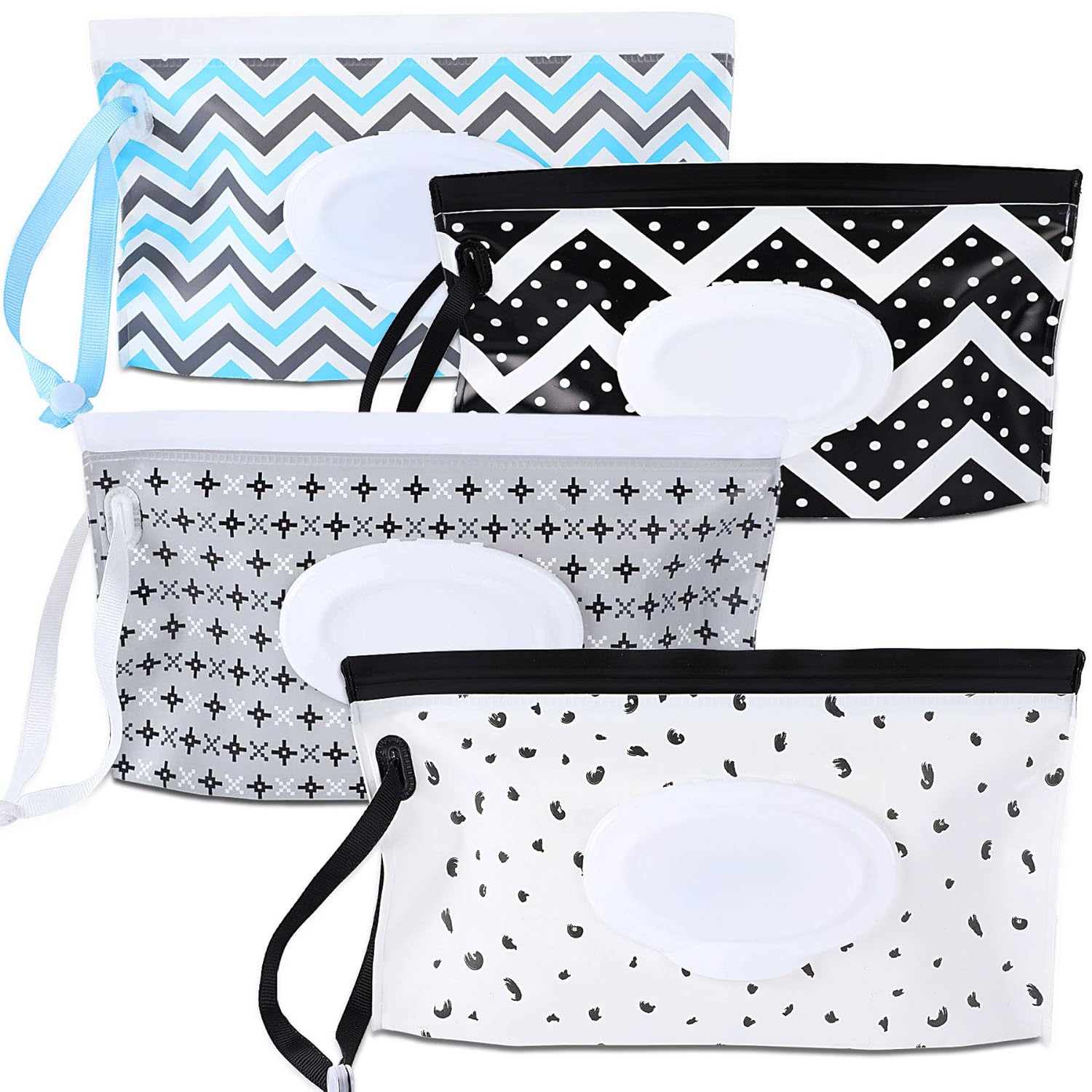 4 Pack Baby Wipe Dispenser,Portable Refillable Wipe Holder,Baby Wipes Container,Wipe Dispenser,Reusable Travel Wet Wipe Pouch