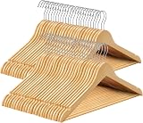 SONGMICS Wooden Hangers Set of 50, Coat Hangers with Shoulder Notches, 360° Hook