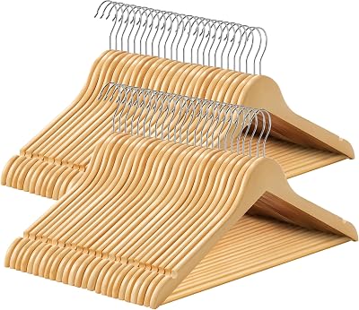 SONGMICS Wooden Hangers Set of 50, Coat Hangers with Shoulder Notches, 360° Hook