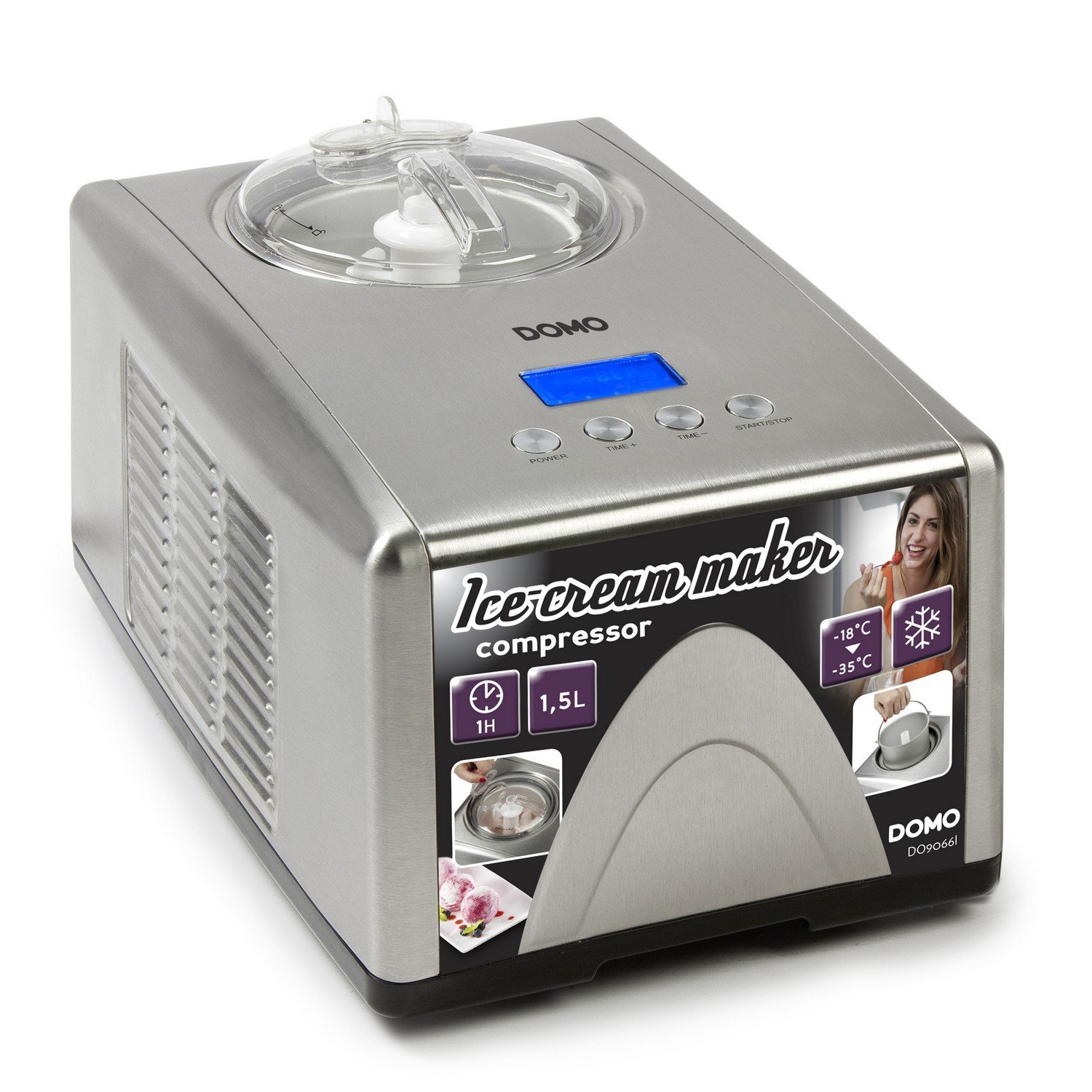 Domo Ice Cream Maker Pro DO9066L, Stainless Steel, 150 W, 1.5 liters