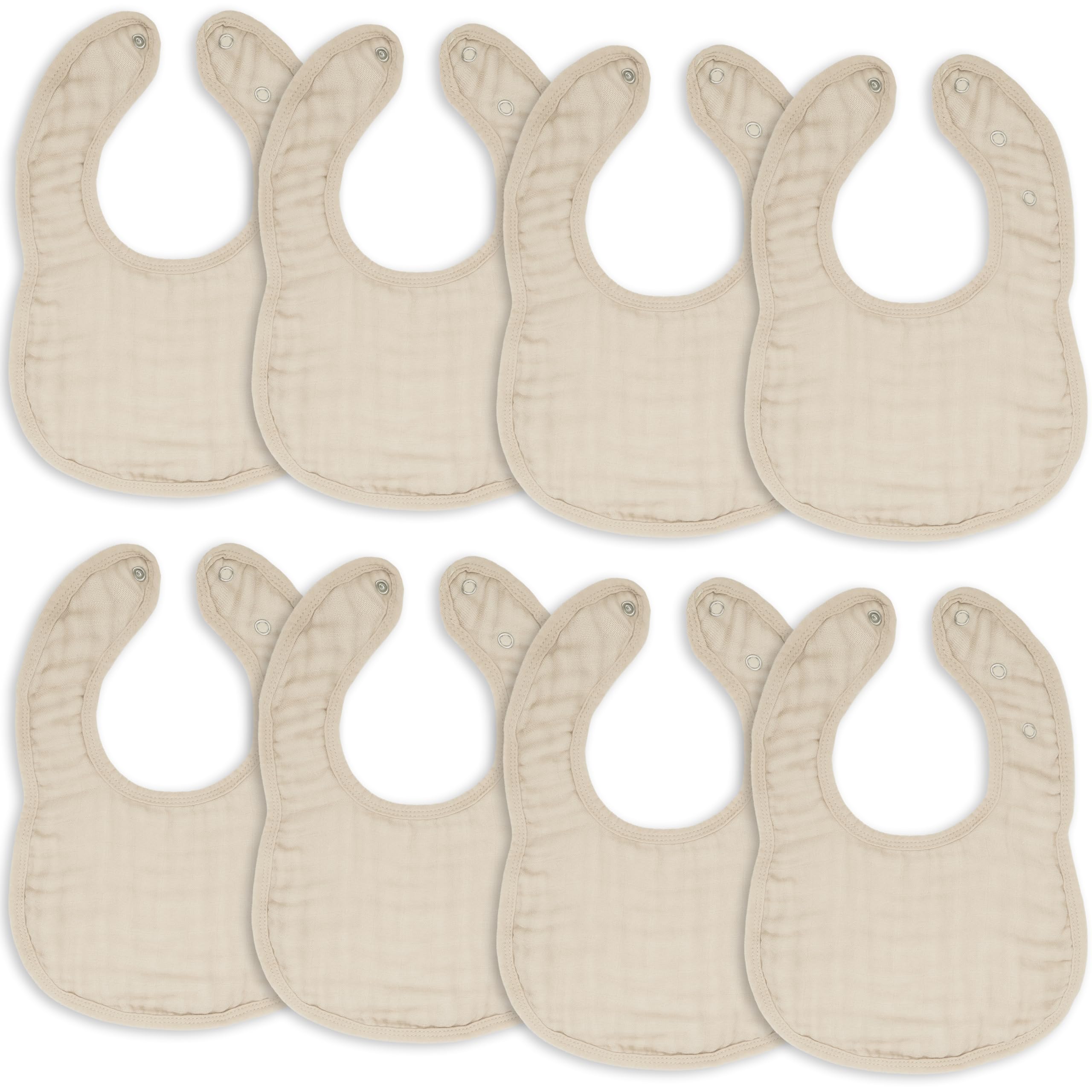 Comfy Cubs Muslin Baby Bibs Pack of 8 - Adjustable Drool Bibs with Easy Snap Closures - Soft and Highly Absorbent for Teething and Drooling - Unisex Design for Boys and Girls - Sand