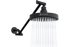 SparkPod Round Rain Shower Head with Shower Head Extension Arm - High Pressure Rain - Luxury Modern Look - No Hassle Tool-less 1-Min Installation (16" Shower Arm Extension, Midnight Black Matte)