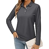 MAGCOMSEN Women's Polo Shirts Long Sleeve Cotton Collared T Shirt Golf Shirt Business Casual Tee Uniform Tops 3-Button