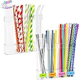 Acrylic Straw Holder for Cabinet Door - Reusable Tumbler Straw Organizer with Ultra Sticky Adhesive, Space-Saving Straws Storage Organizer for Kitchen Cupboard Door, Small Straws Container, 2 Pack