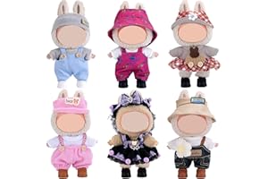 ebuddy 6 Sets Doll Clothes for 17 cm Plush Doll - Fashion Overalls Ensemble Adorable Outfits Collection (Clothes Only)