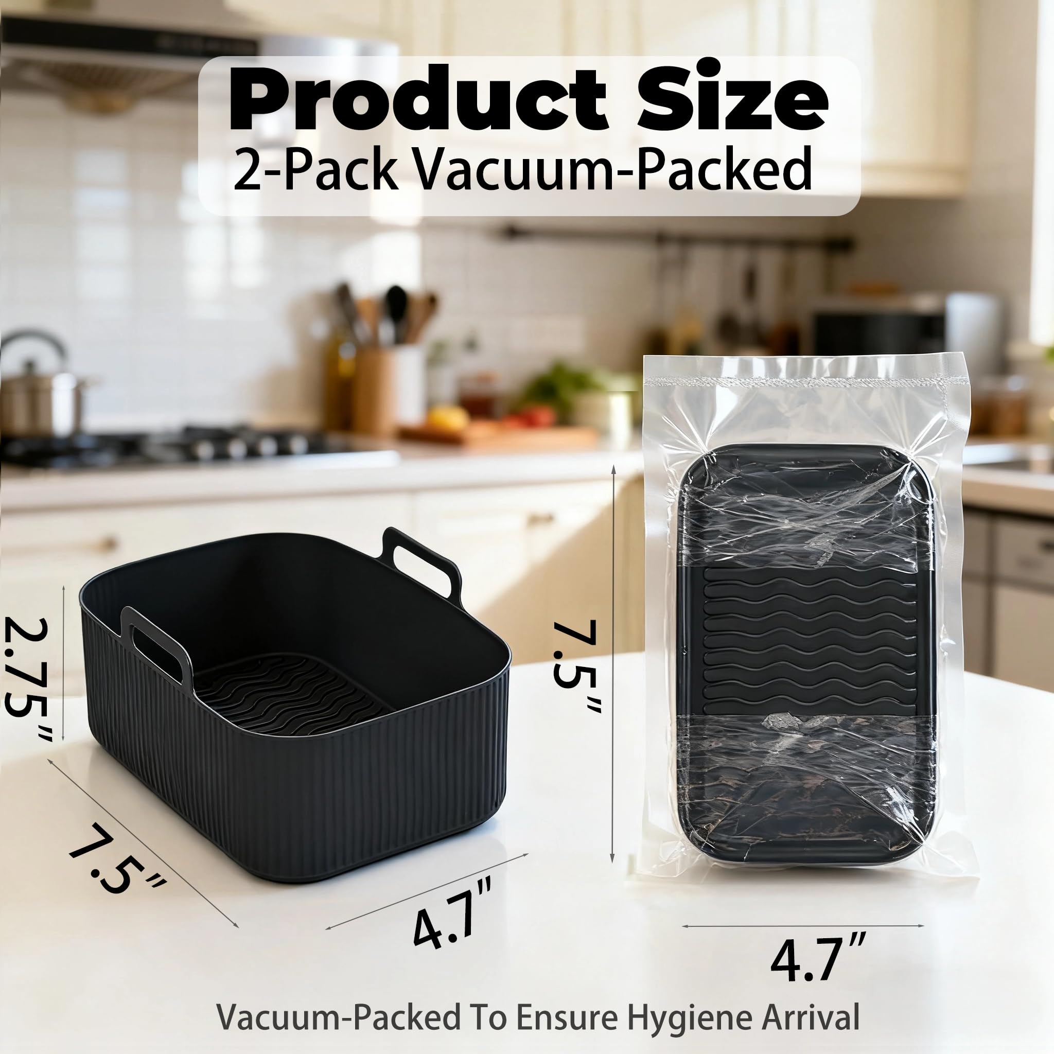 Silicone Air Fryer Liners for Ninja - Reusable DZ201 8QT Dual Basket - Rectangular 2-Pack Vacuum-Packed Easy-Clean Dishwasher-Safe Food-Safe for Home Chefs - Christmas & Housewarming Gifts
