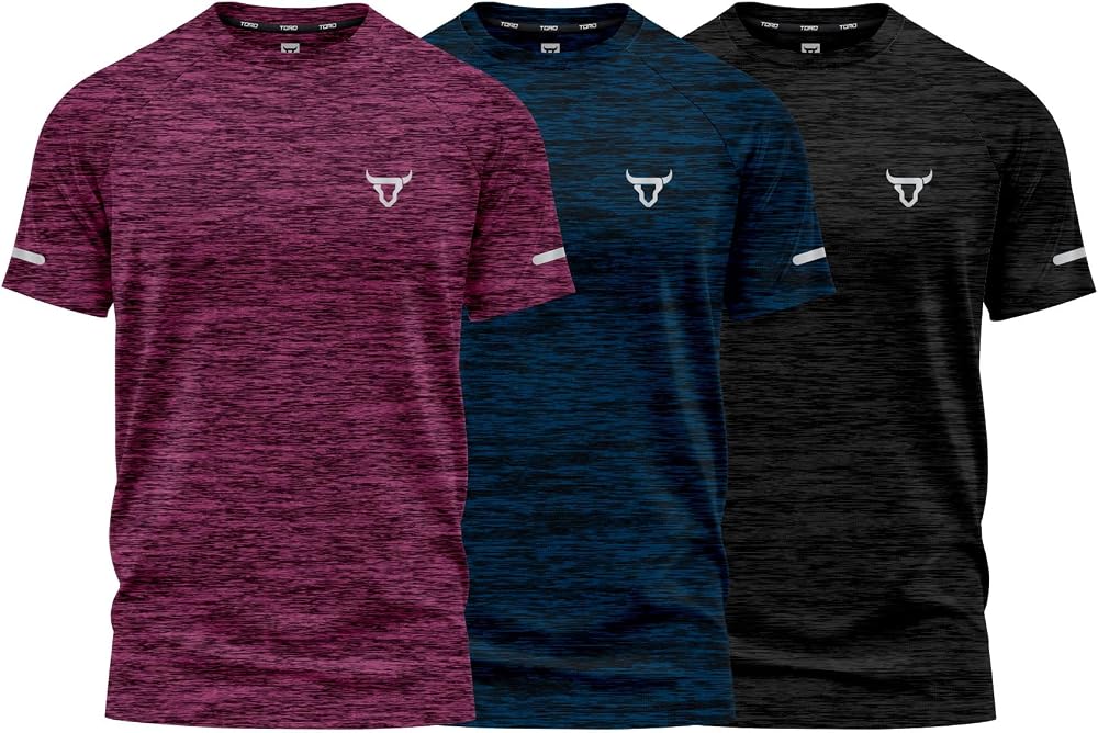 TORO ACTIVA Pack of 3 Mens Workout Short Sleeve T-Shirts Athletic Fit