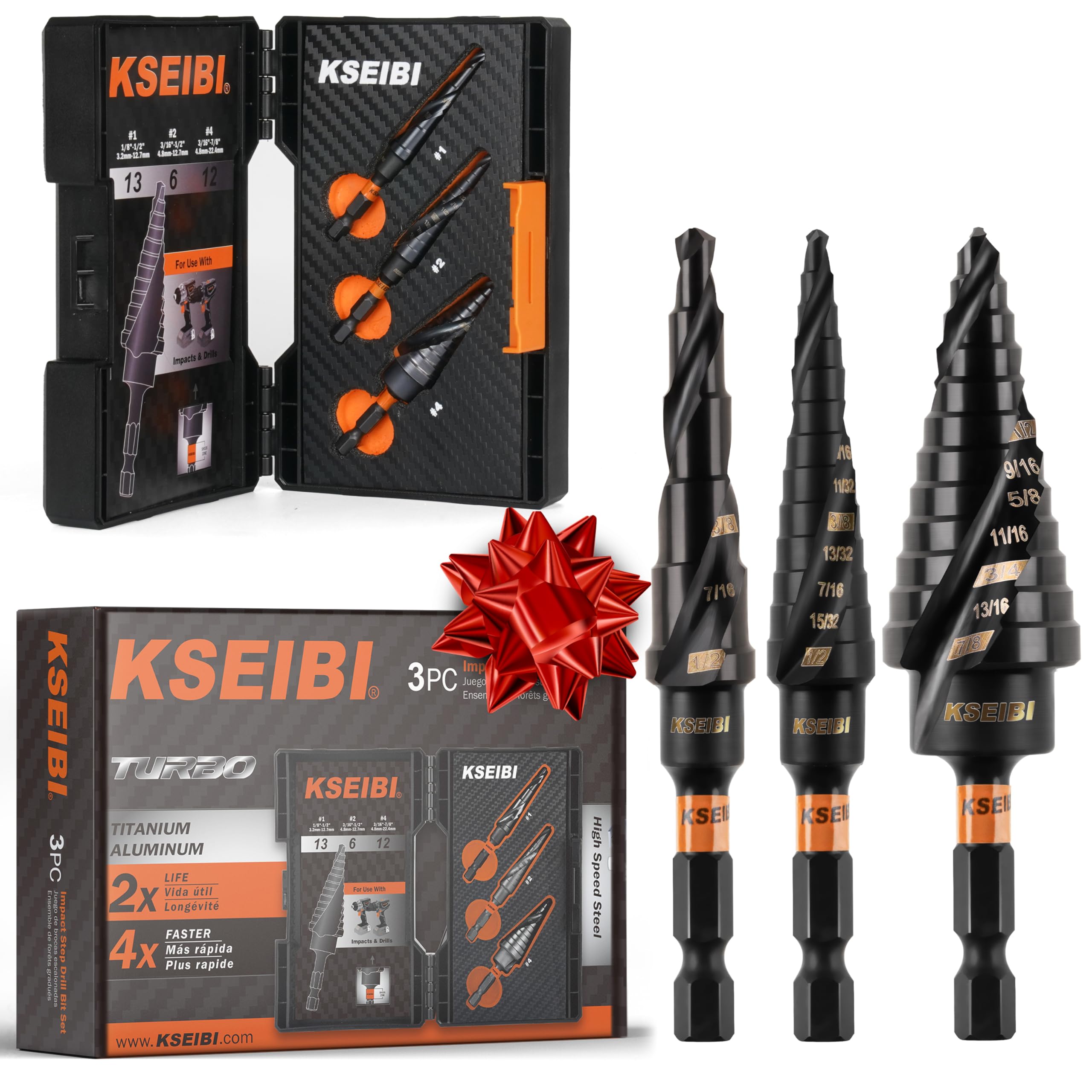 Photo 1 of KSEIBI Unibit 3-Piece High-Speed Steel Step Drill Bit Set - for Stainless Steel, Aluminium, Wood