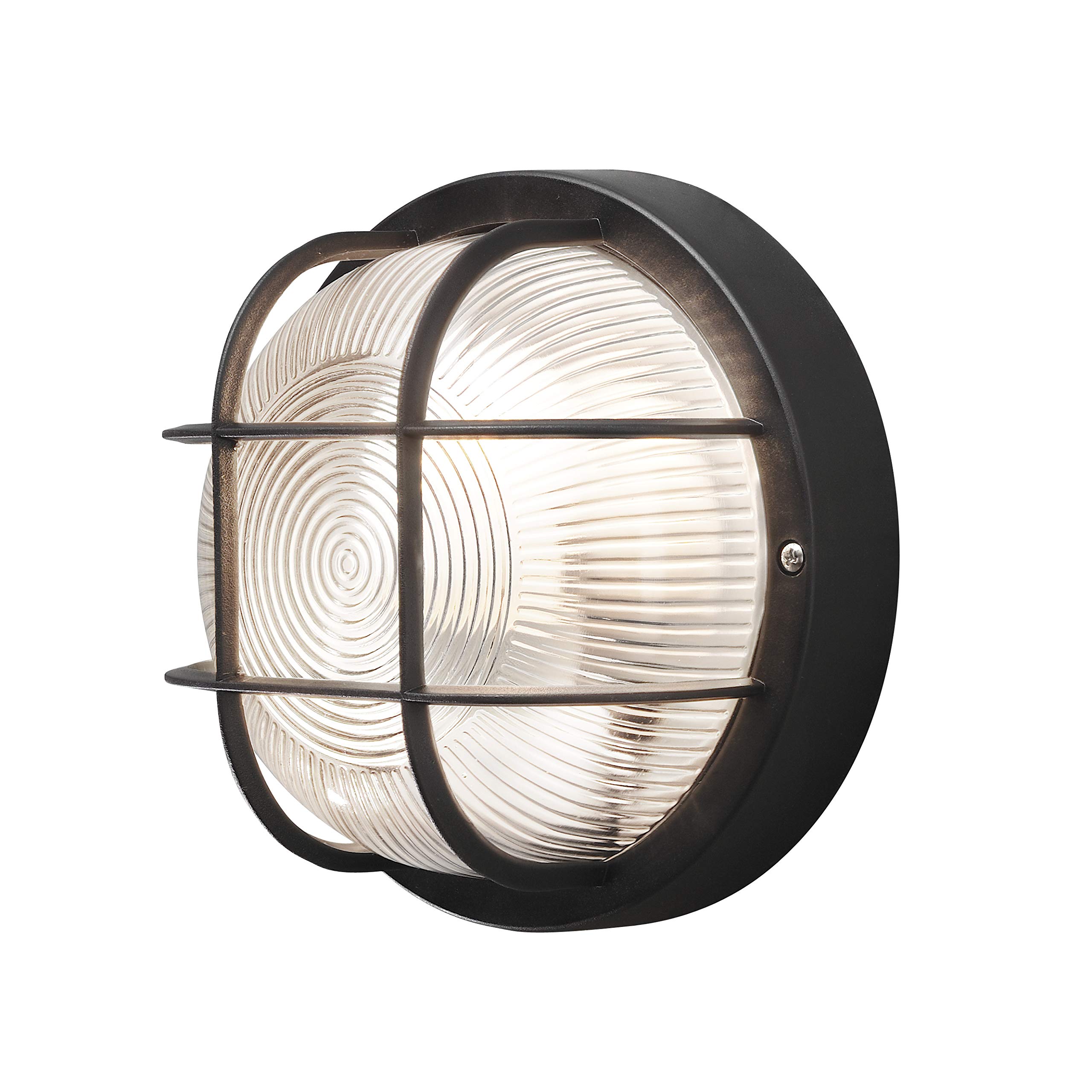Konstsmide 7651-750 Manotva Bulk Head Outdoor Wall Light Mains Powered / W: 18.5cm D: 10.5cm H: 18.5cm / 1 x 40 W E27 Max Wall Lamp / Clear Ribbed Glass / Plastic / IP44 / Outside Light Black