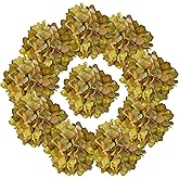 7.1''Ocher Yellow Hydrangea Artificial Flowers,10Pcs Artificial Silk Hydrangea Heads,81 Petals Faux Hydrangea Flowers Heads with Stems for Home Wedding Baby Shower Decor(ocher Yellow)