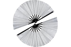 SIISSAPEKSID 2 PCS Boots on The Ground Fan, Clap Fans for Line Dancing, 13" Glitter Large Rave Fans,Folding Clack Handheld Foldable Hand Fan for Dance, EDM Music Festivals & Parties(Silvery)
