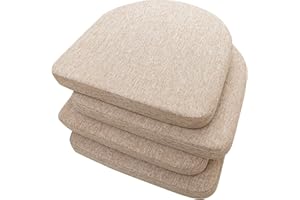 Eiury Kitchen Chair Cushion - 17"x16.5" Indoor Chair Pad with Ties for Dining Chairs - Non-Slip U-Shaped Rubber Back - Machine Washable Seat Cover Set of 4 - Beige
