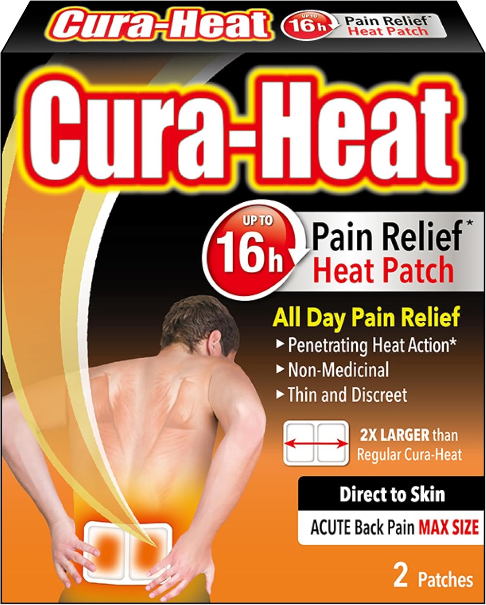 Cura-heat Back Pain Max Size Direct-to-Skin Patch 2 Pack
