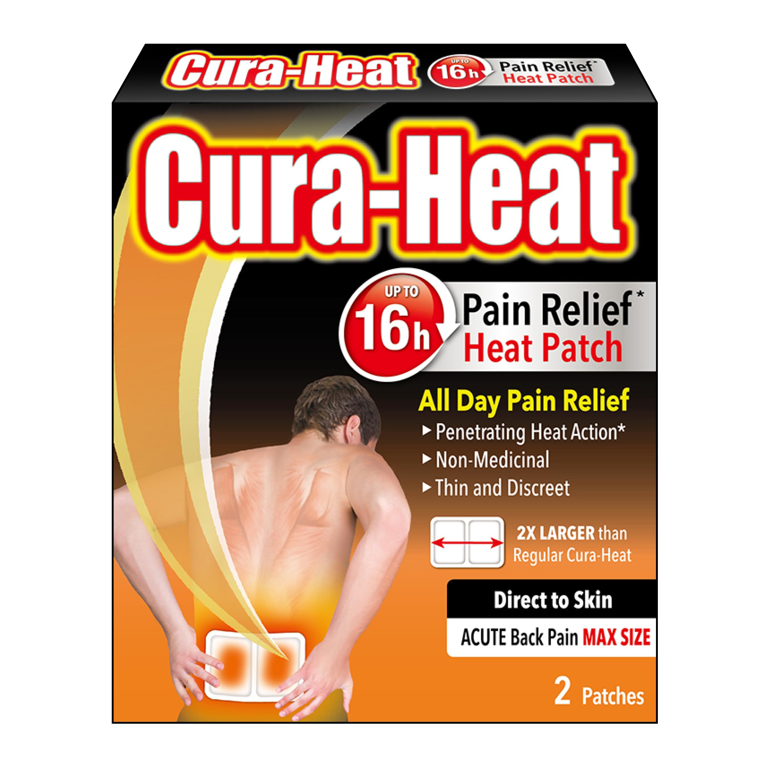 Cura-Heat Back Pain MAX Size Direct-to-Skin 2 Patches