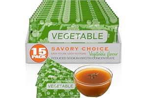 SAVORY CHOICE Reduced Sodium Vegetable Broth Concentrate, 15 Packets (9.6g) - Vegan, Vegetarian, Gluten-Free, Diary-Free Broth Concentrate