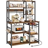 SUPERJARE Large Bakers Rack with Power Outlets, 39.6 Inches Microwave Stand | Coffee Bar with 6-Tier Storage, 12 S-Shaped Hoo