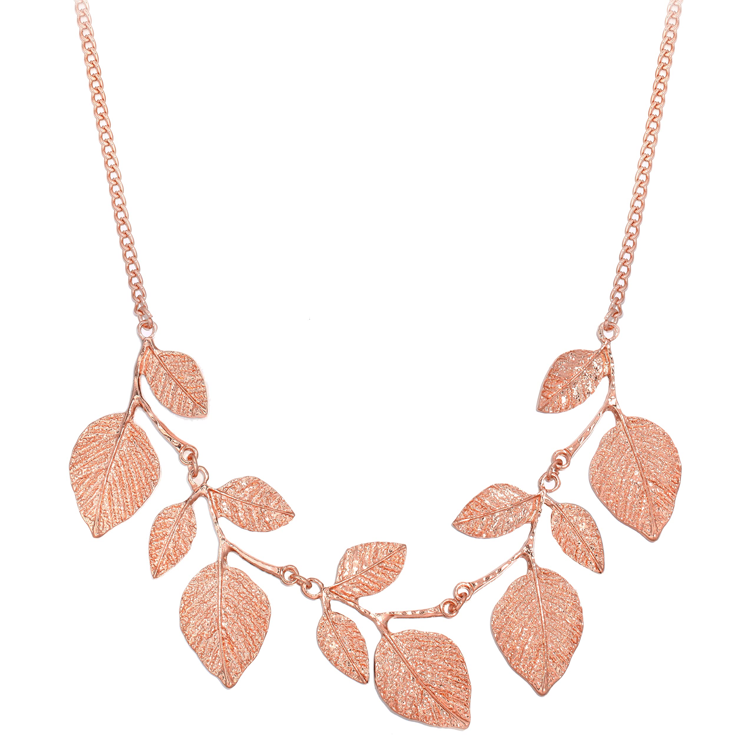 Ever Faith Leaf Branch Collar Necklace, Bohemian Statement Plant Chunky Necklace for Women Girls Rose Gold-Tone