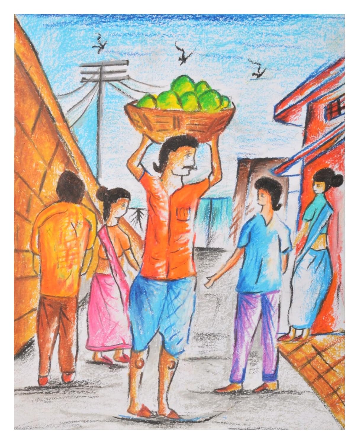 rupa art a fruit vendor drawing cotton 34 cm x 46 cm x 2 cm amazon in home kitchen rupa art a fruit vendor drawing cotton