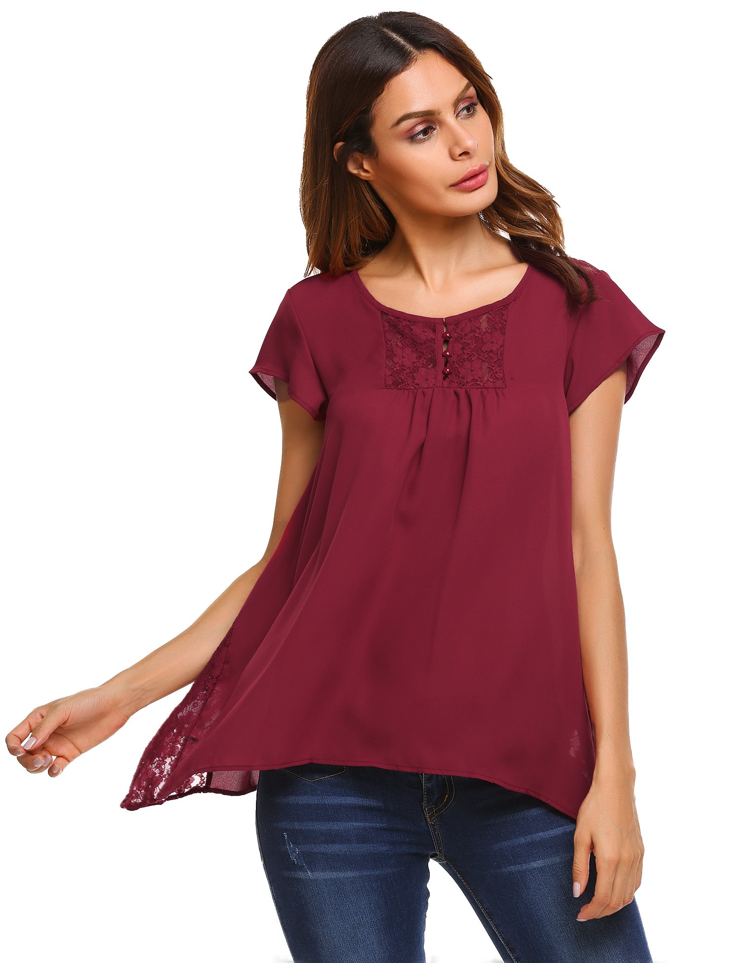 Women\'s Casual V Neck Sleeves Solid Chiffon Blouse