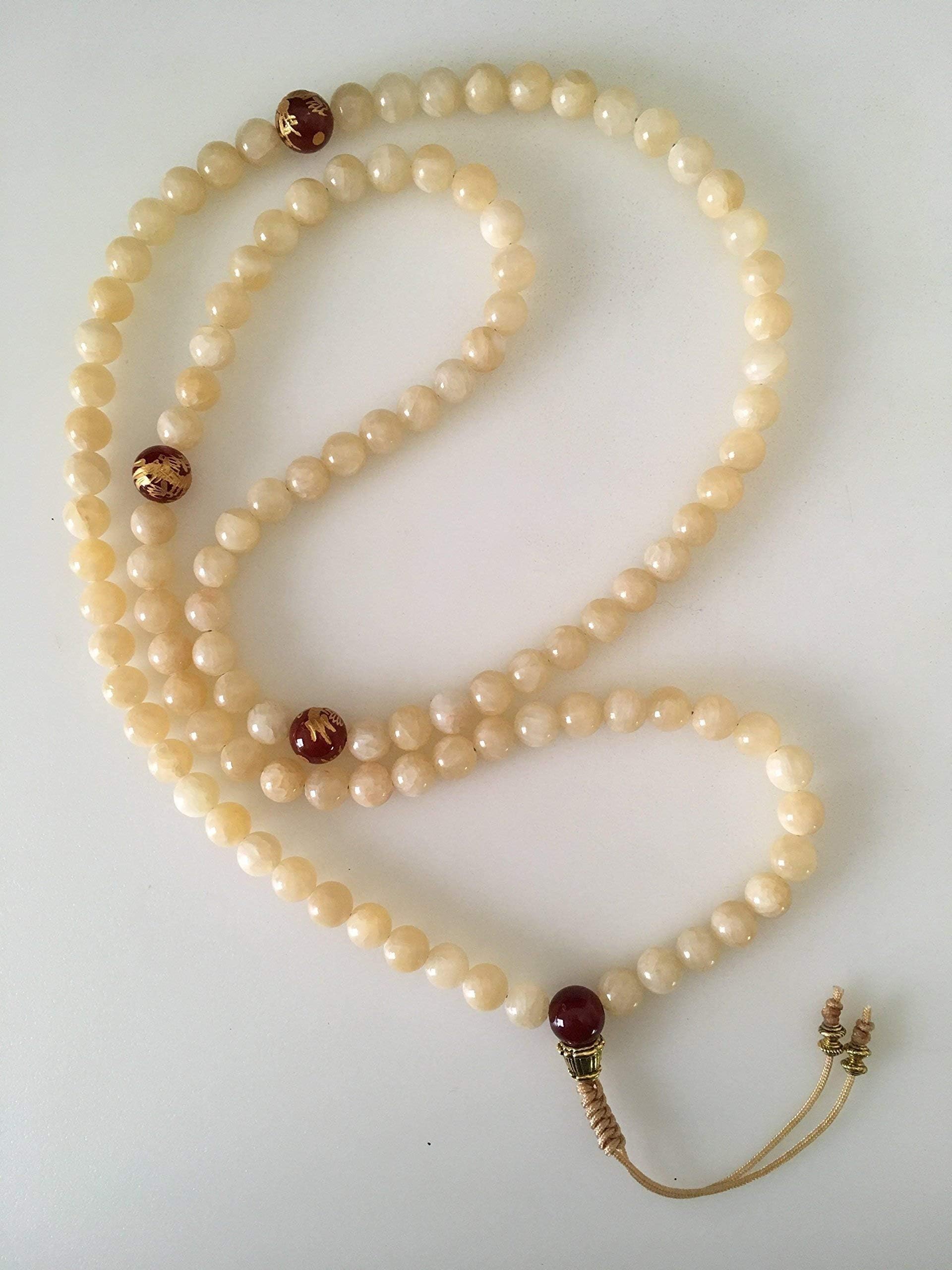 Honey Yellow Mala with Dragon Beads and Snake Knot