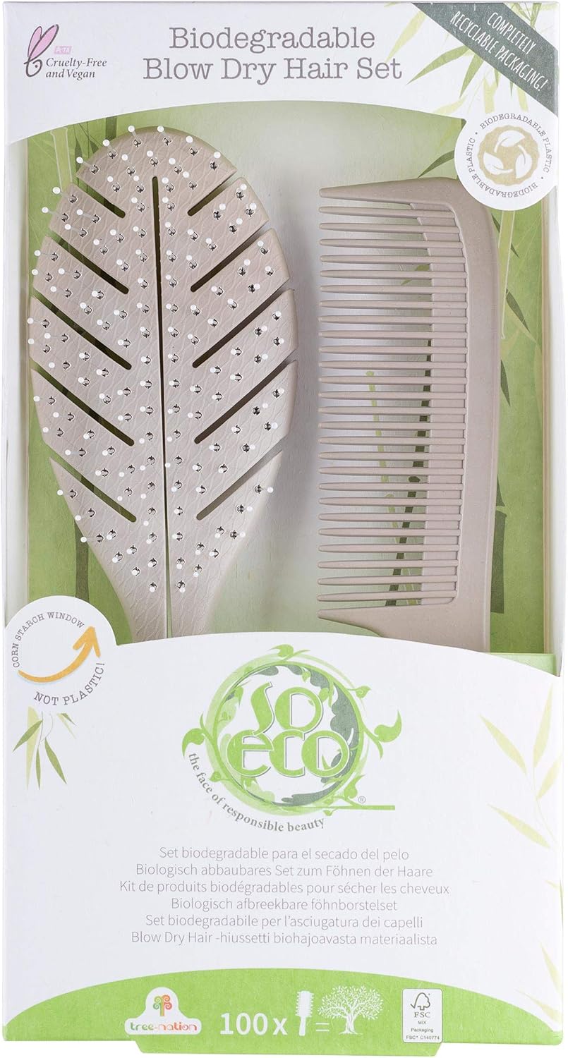 So Eco Blow Dry Hair Set - Biodegradable Vented Hair Brush & Comb for Smooth Frizz-Free Blow Dry, Vegan & Cruelty-Free Hair Tools - Image 4