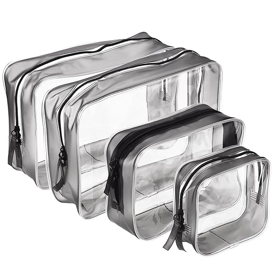 4 Pieces Clear PVC Zippered Toiletry Carry Pouch Waterproof Cosmetic