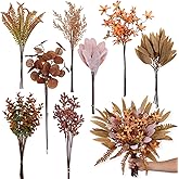 Artificial Greenery Stems Box Set for Fall Decor (Pack of 70pcs) with 8 Kinds of Faux Plants and Fake Flowers for Autumn DIY Wedding Bouquet Table Centerpieces and Floral Arrangement (Brown & Orange)