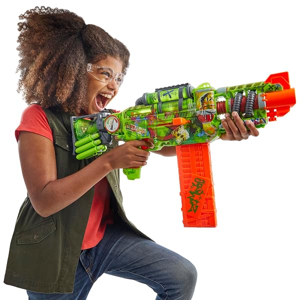 NERF ZOMBIE CORRUPTER DART BLASTER, 22 NERF ELITE DARTS, 18 DART CLIP, DART STORAGE, BOLT ACTION, OUTDOOR GAMES, AGES 8+