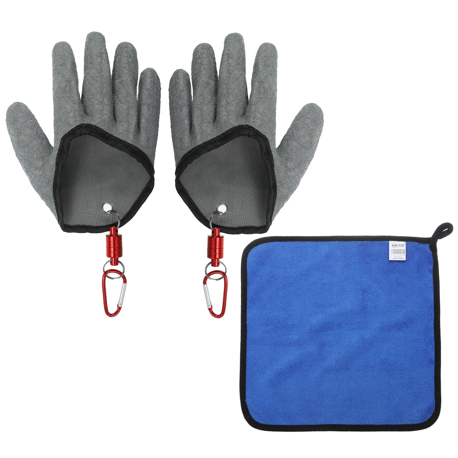 PATIKIL Fishing Gloves With Alloy Magnet Release Towel 1 Pair Fisherman Professional Catch Fish Gloves Non-Slip Puncture Resistant Glove for Handling Catching Cleaning, Grey