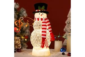 Lewondr Musical Christmas Snow Globe, Lighted Snowman Christmas Decorations with Scarf, Swirling Glitters&8 Songs&Timer, USB/Battery Operated Singing Christmas Snow Lantern for Home Decor Xmas Gift