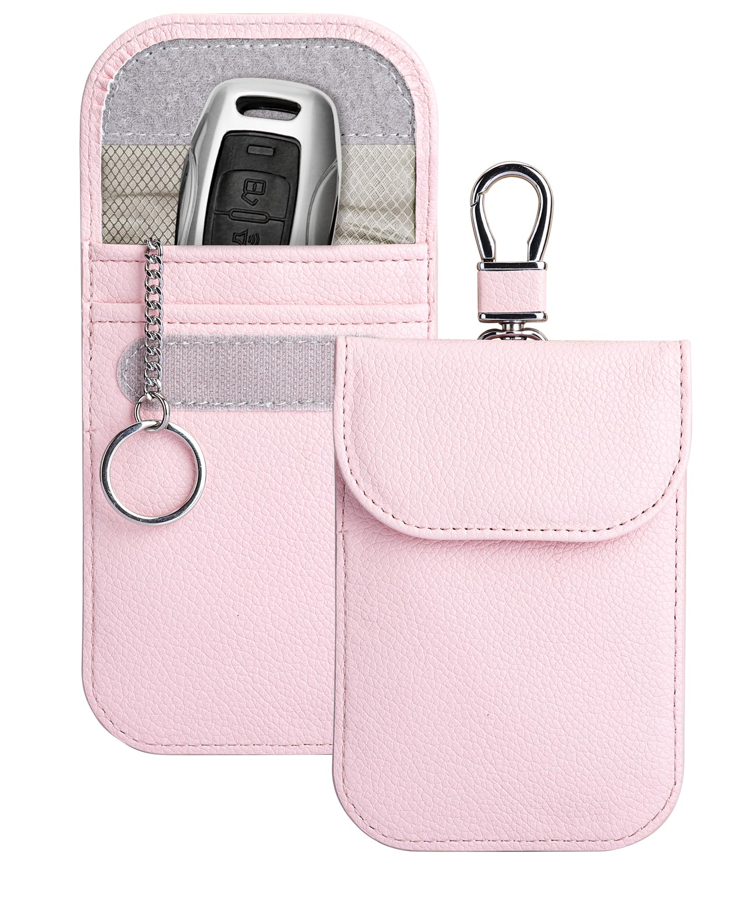 Teskyer 2 Pack Faraday Pouch for Car Keys, Keyless Car Key Signal Blocker Pouch, RFID Key Pouch, Light Pink