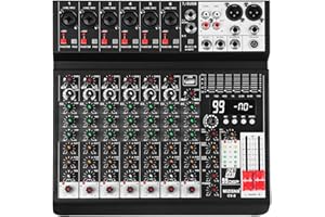MIZISNR Audio Mixer 8 Channel Sound Mixer Console, Professional Music Mixing Board DJ Mixer w/ 99 DSP, 7-band EQ, USB, Bluetooth, 48V Phantom Power & PAD Function for Recording PA Live Live Streaming