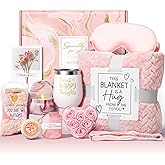 Birthday Gifts for Women Self Care Get Well Soon Gifts, Rose Relaxing Spa Gift Basket Thinking of You Care Package with Flannel Blanket, Unique Gift Ideas for Her Mom Wife Girlfriend Friend Sister