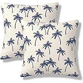ZYLITHO Navy Blue Palm Tree Throw Pillow Covers Coastal Tropical Plants Pillow Covers 20x20 Inch Set of 2 Beach Trees Square Pillowcase Decorative Cushion Cases for Home Bedroom Couch Sofa