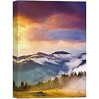 SIGNWIN Canvas Wall Art Orange Sunset Behind Foggy Mountains and Forest Landscape Wilderness Photography Modern Art Contemporary Scenic Colorful Ultra for Living Room, Bedroom, Office - 12x18 inches