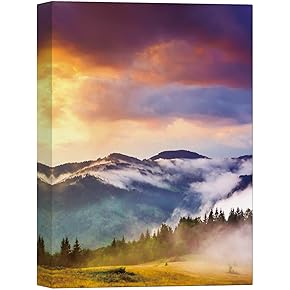 SIGNWIN Canvas Wall Art Orange Sunset Behind Foggy...