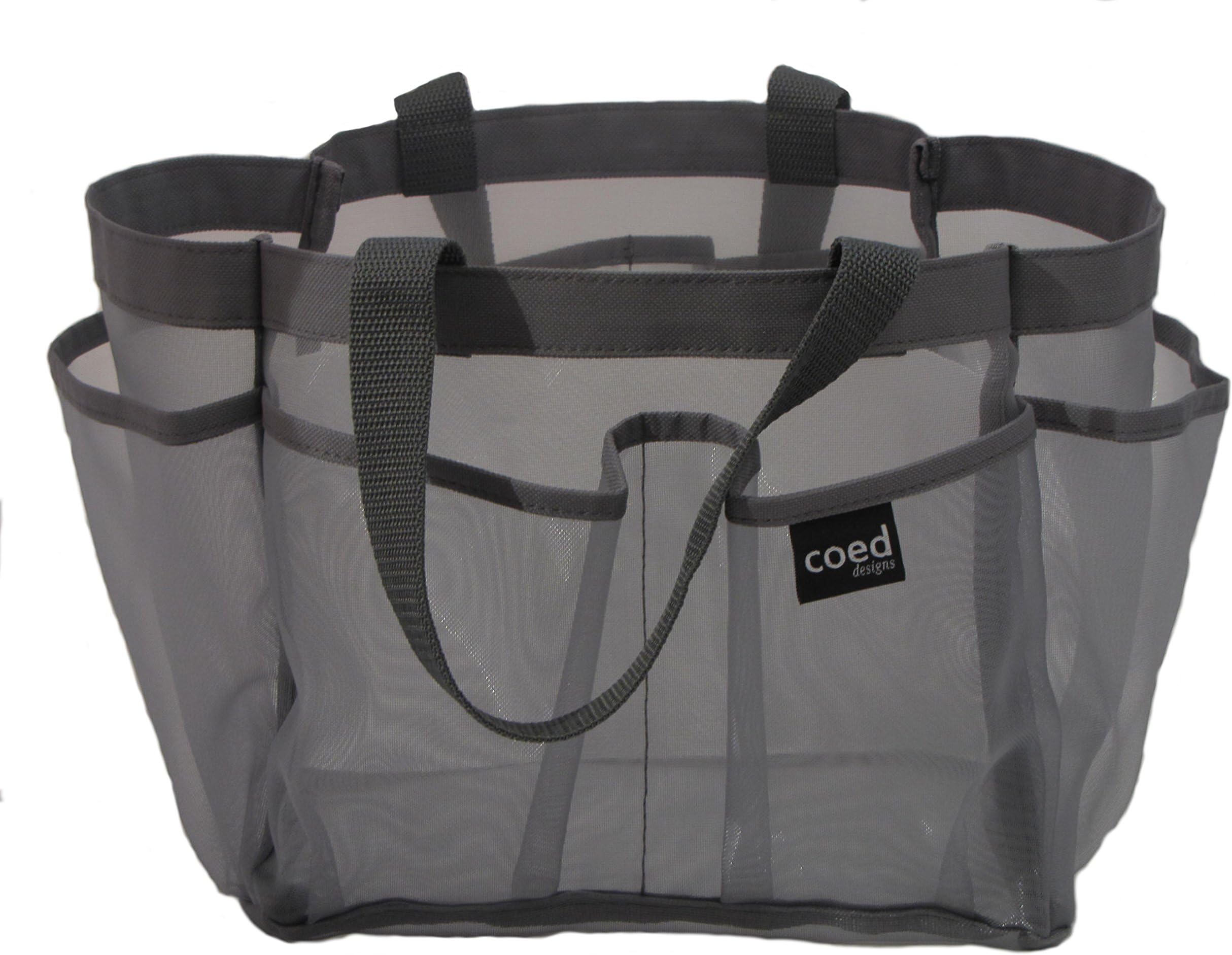 COED designs Quick Dry Nylon Shower Caddy mesh7 Pockets Tote Organizer Glamour Bag 2 Handle Bigger Size 10 in x 8 in x 8 in for College Dormitory Bathroom Accessories Gym Bag (Charcoal Gray)