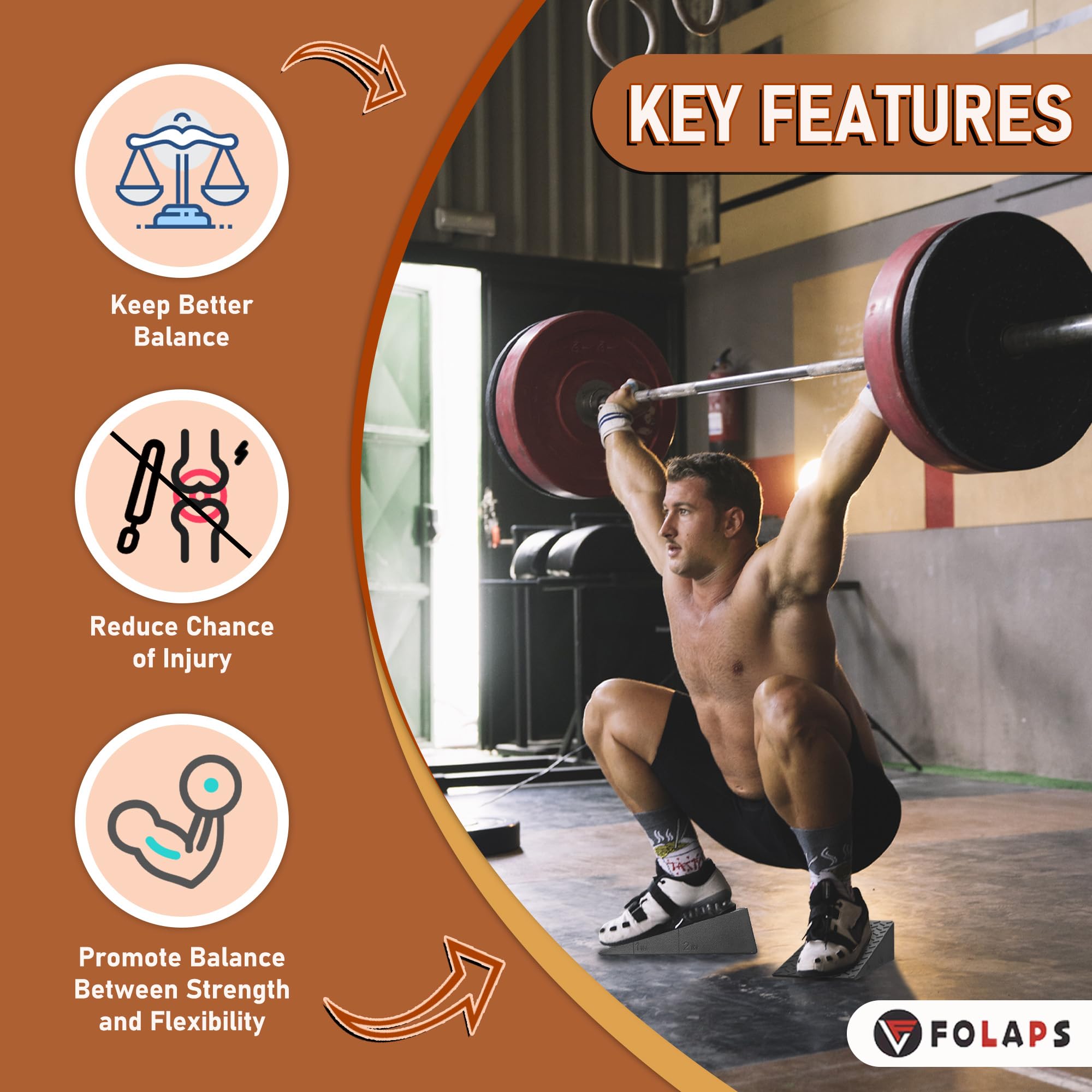 Folaps Squat Wedge Block for Heel Elevated Squat Weightlifting Calf Stretcher Slant Board for Mobility Balance and Strength Performance