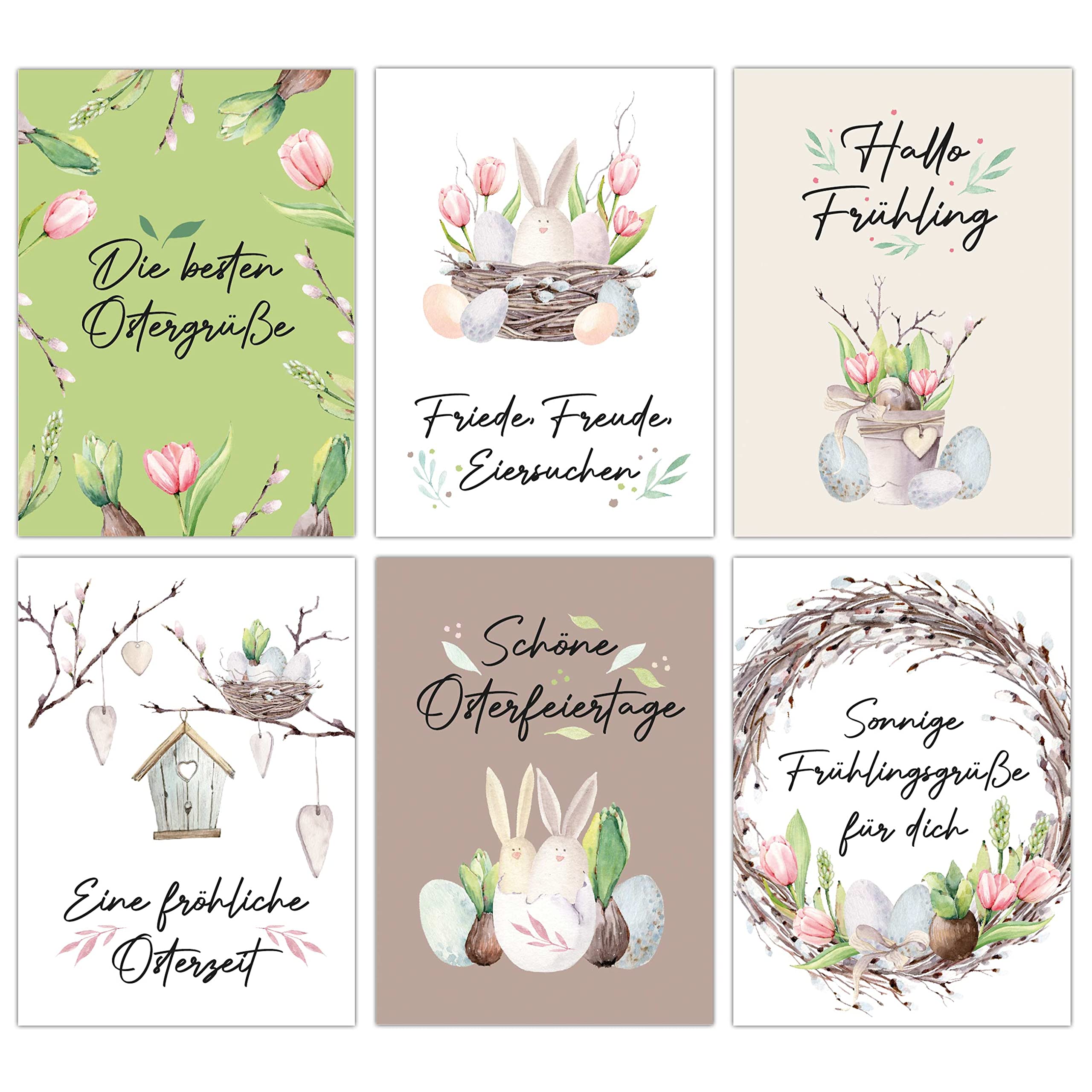 Papierdrachen 12 Easter Cards for Sending and Collecting – Lovingly Designed Postcard Set Pink Tulips – Greeting Card Set – Easter – Set 19
