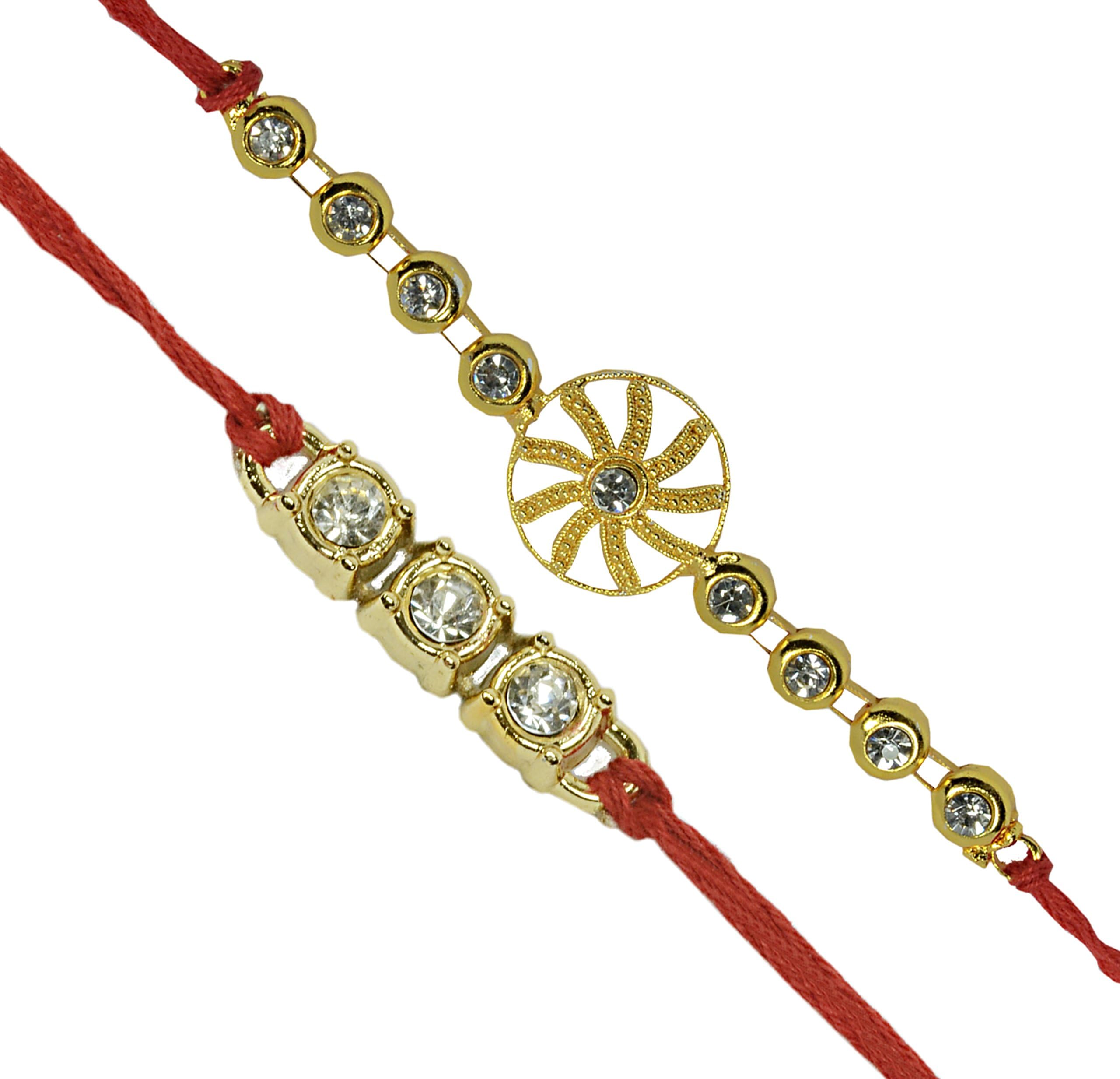 Set of Two Rakhi Bracelets in Individual Designs – Handmade Free Size Rakhi/Rakhri/Friendship Bracelet Thread with Beautiful Multi-Coloured Beads in Traditional Indian Colours (Design 6651)