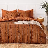 Wake In Cloud - Western Comforter Set, Boho Southwestern Rustic Style with Striped Aztec Multi-Geometric Pattern, Soft Lightweight Bedding, 3 Pieces, Burnt Orange, Queen Size